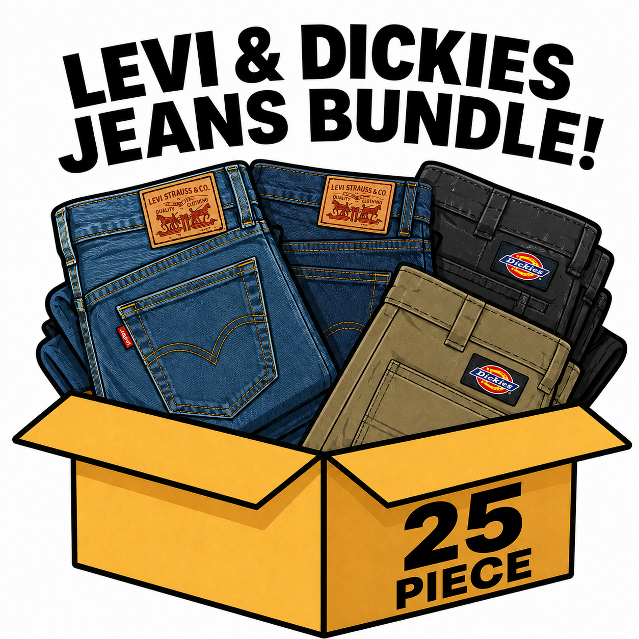 Levi & Dickies Jeans Box | 25 Piece Wholesale Bundle